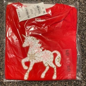 Red unicorn holiday long sleeve 2T NEW*